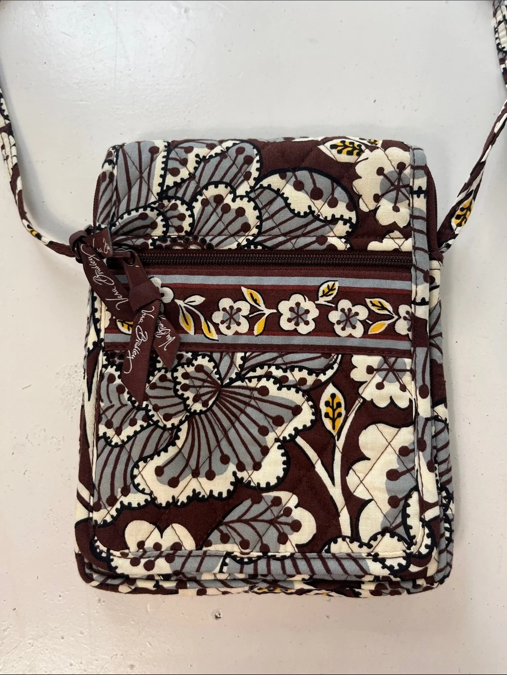 Vera Bradley Mini Hipster Slate Blooms Brown Blue Floral Bag with Wallet NWT